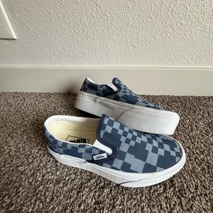 Blue checkered platform Vans